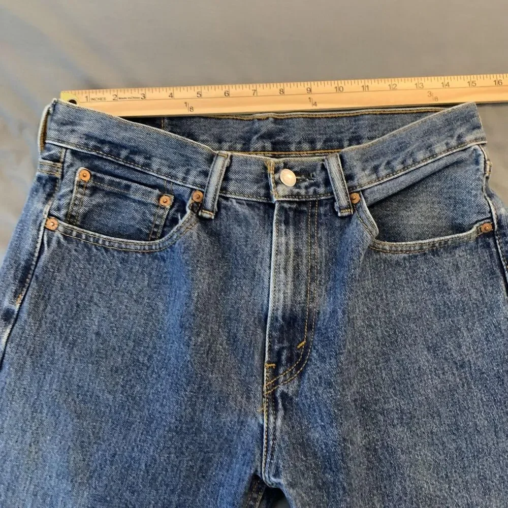 Levis 505 Jeans Mens 31x27 Blue Medium Wash Straight Leg Raw Hem Denim‎ Pants